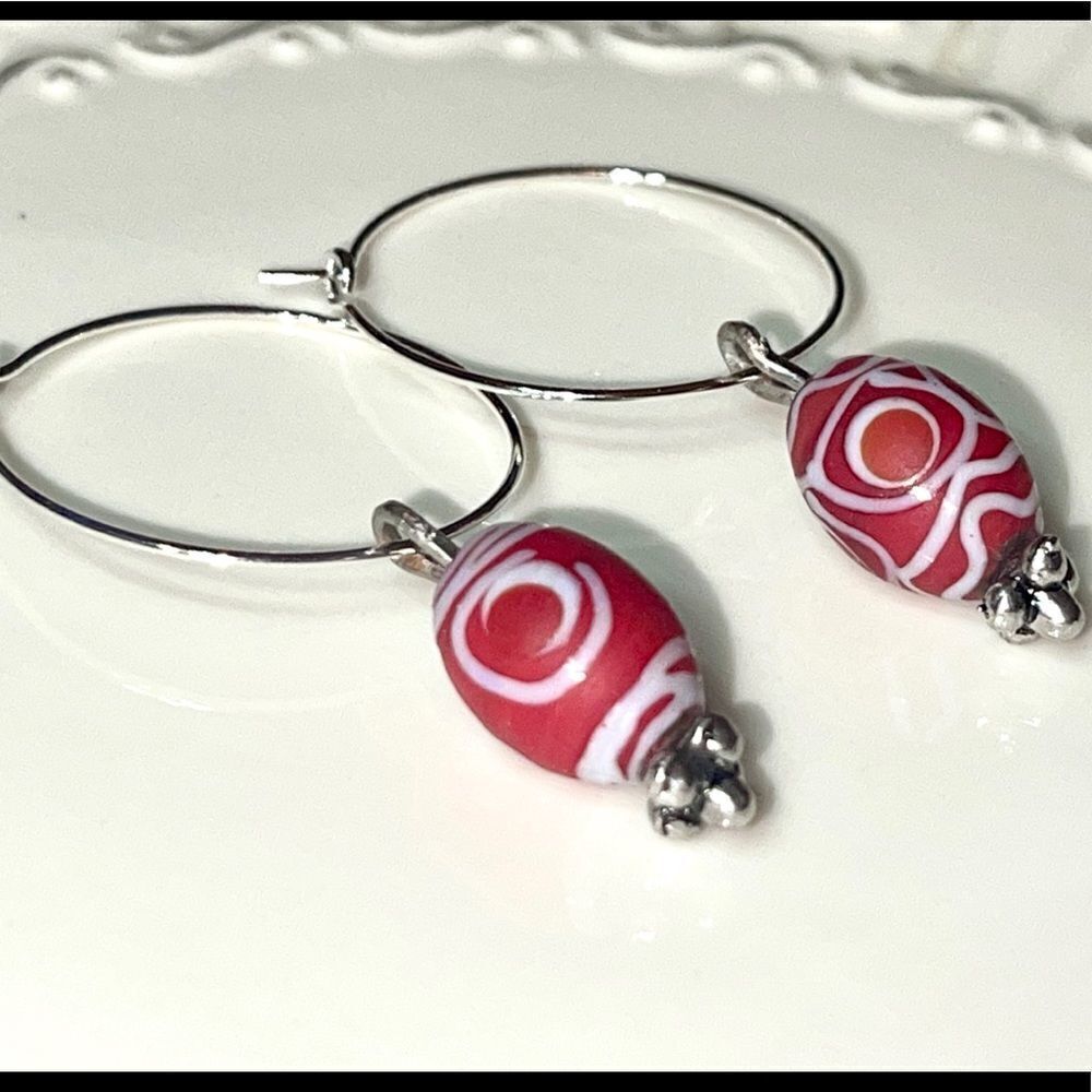 HANDCRAFTED dainty silver-tone & Polymer Clay earrings